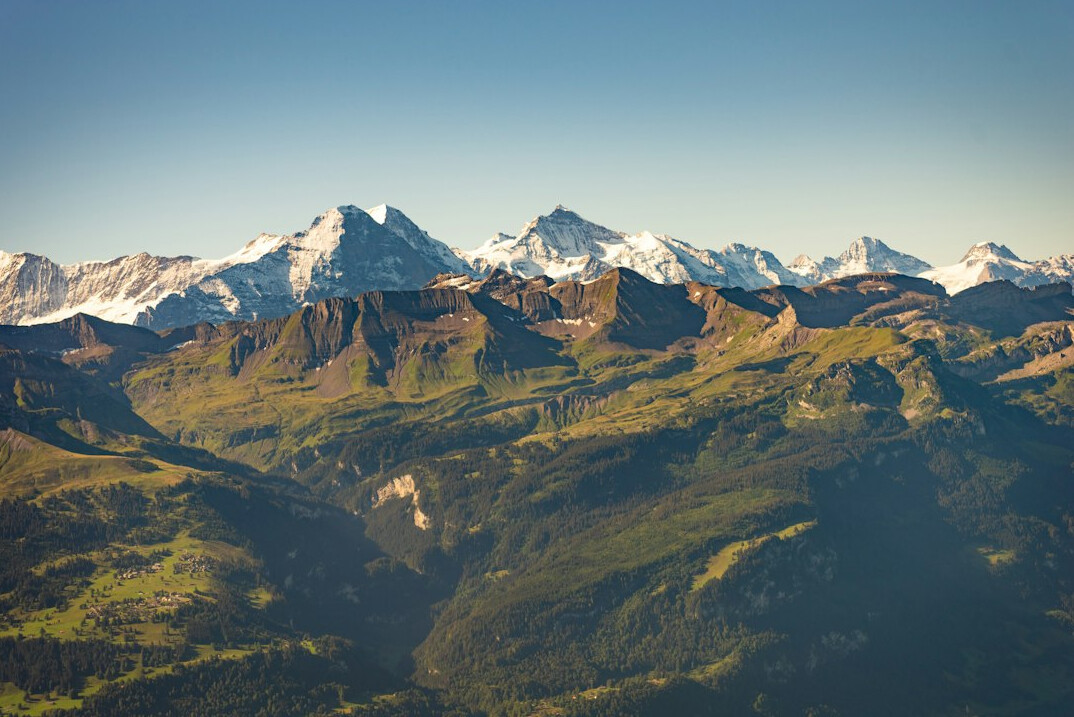 swiss mountains with investigation theme