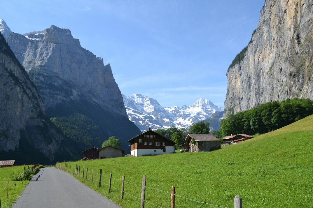 swiss landscape with buildings